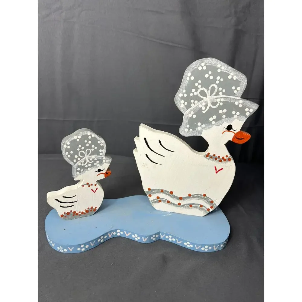 Cottage Core Wooden Duck Decor Hand Painted